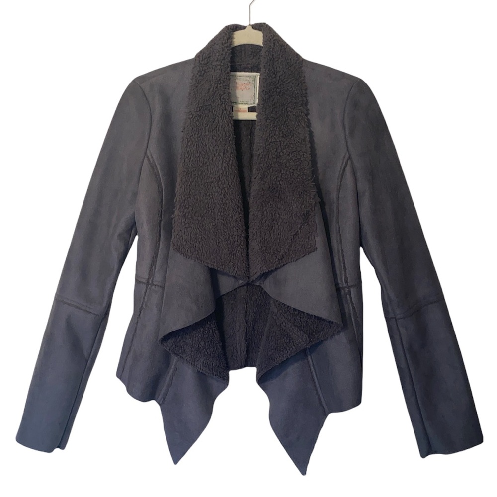 Open Drape Front Jacket Suede Fur-Lined Soft Chic